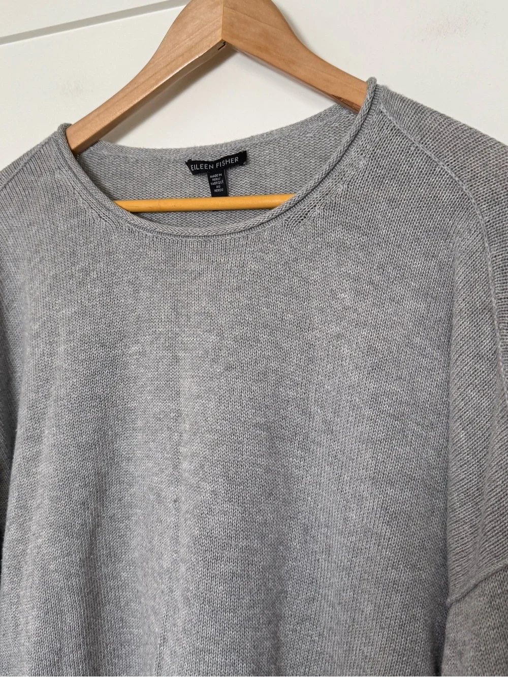 Eileen Fisher Sweater Women Sz L Gray Knit Crewneck Organic Cotton Blend Relaxed